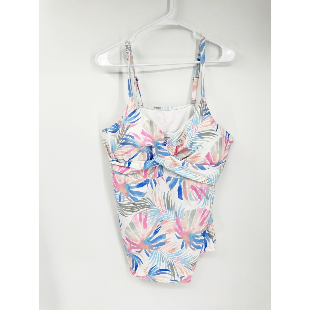 Raisins Aries Tankini Top 22W Multicolor Tropical Palm Leaf Twist Front Swim